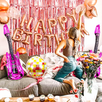 GallaRato 31 PCS Singer Birthday Balloons Decorations Rose Gold Pink Silver