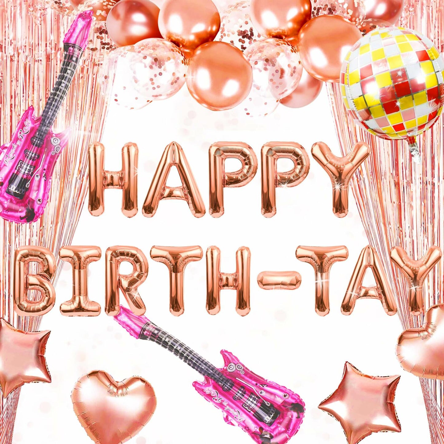 GallaRato 31 PCS Singer Birthday Balloons Decorations Rose Gold Pink Silver