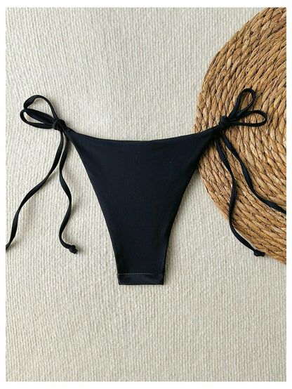 Verdusa Women's Boho Floral Thong Bikini Bottom Tie Side Black Size S