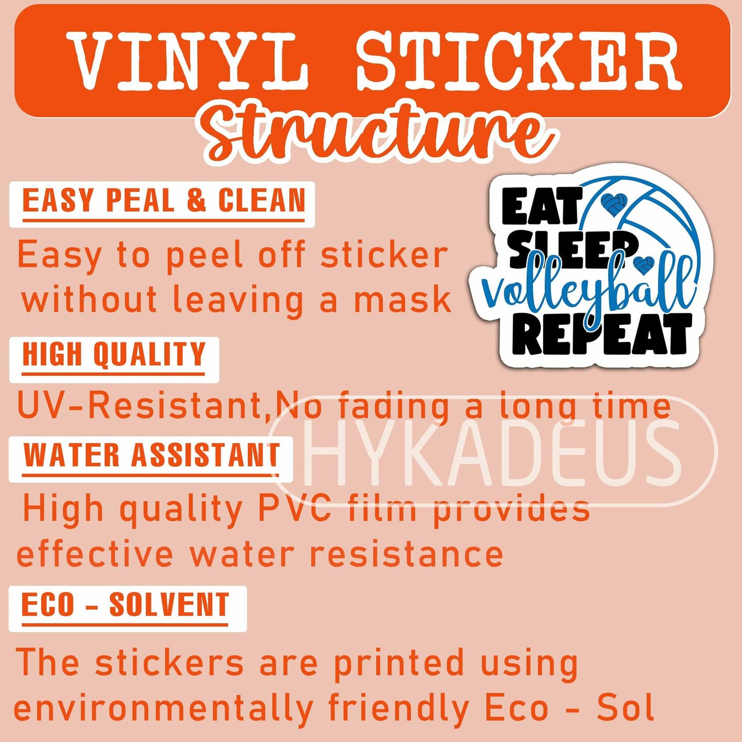 HYKADEUS Funny Volleyball Stickers 3"x2.2" Waterproof Vinyl Decals 3Pcs Retro