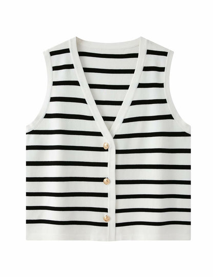 Chevara Women's Sleeveless Striped Sweater Vest V Neck White Size S