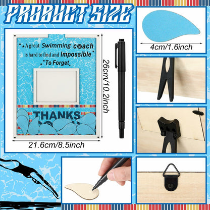 Yuntau Swimming Coach Frame Plaque Blue Wood Chips Signature Pen Gift