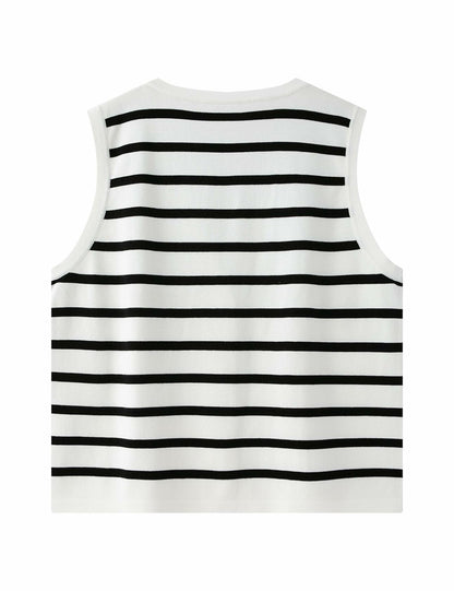Chevara Women's Sleeveless Striped Sweater Vest V Neck White Size S