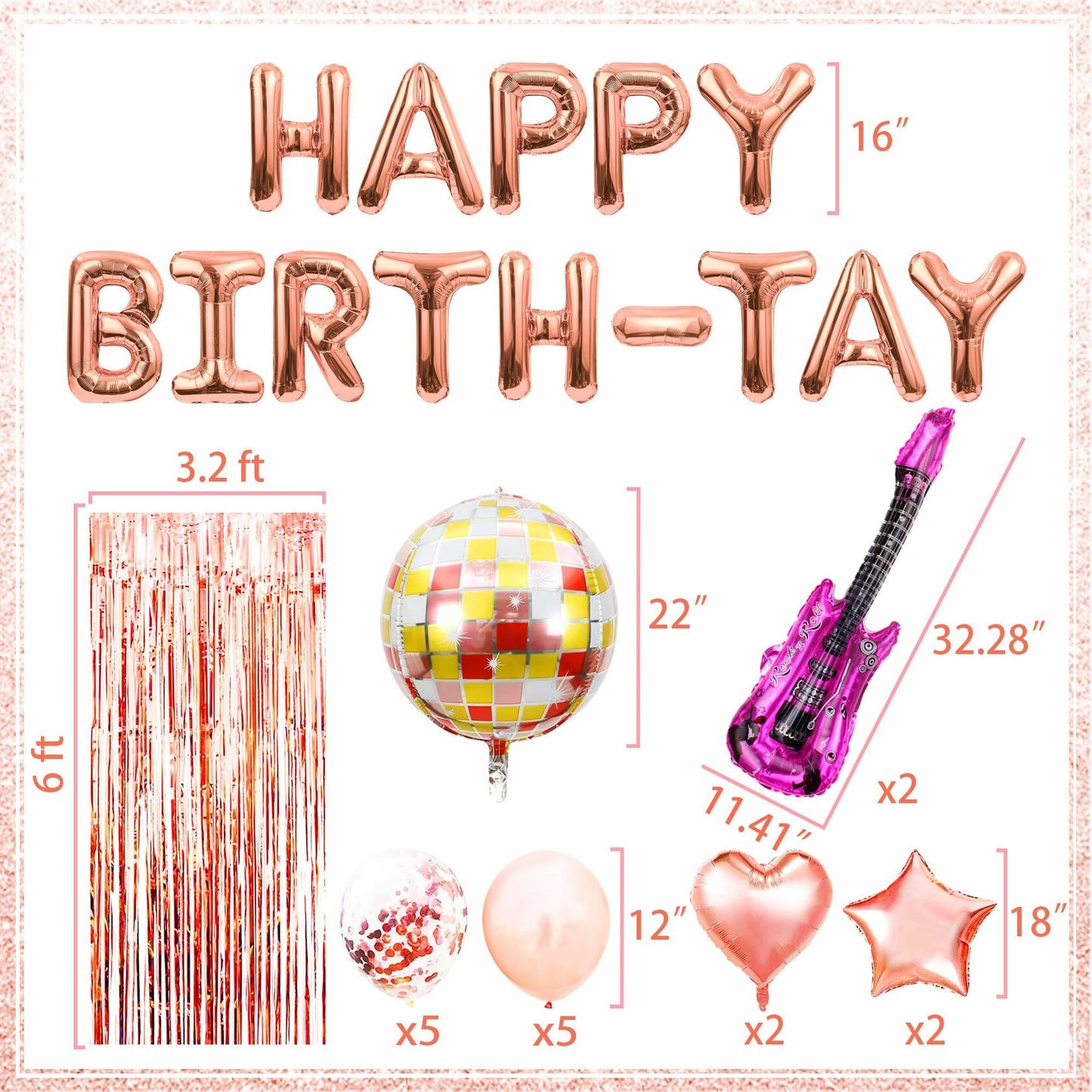 GallaRato 31 PCS Singer Birthday Balloons Decorations Rose Gold Pink Silver