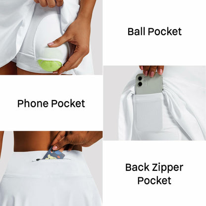 LXNMGO Women's High Waist Pleated Tennis Skirt with 4 Pockets White Size M