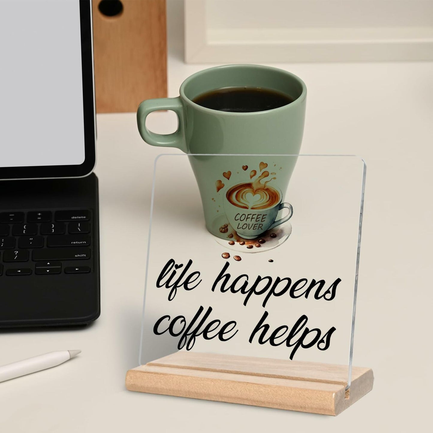 LUODWSST Funny Coffee Lovers Acrylic Decorative Sign White Kitchen Bar Decor
