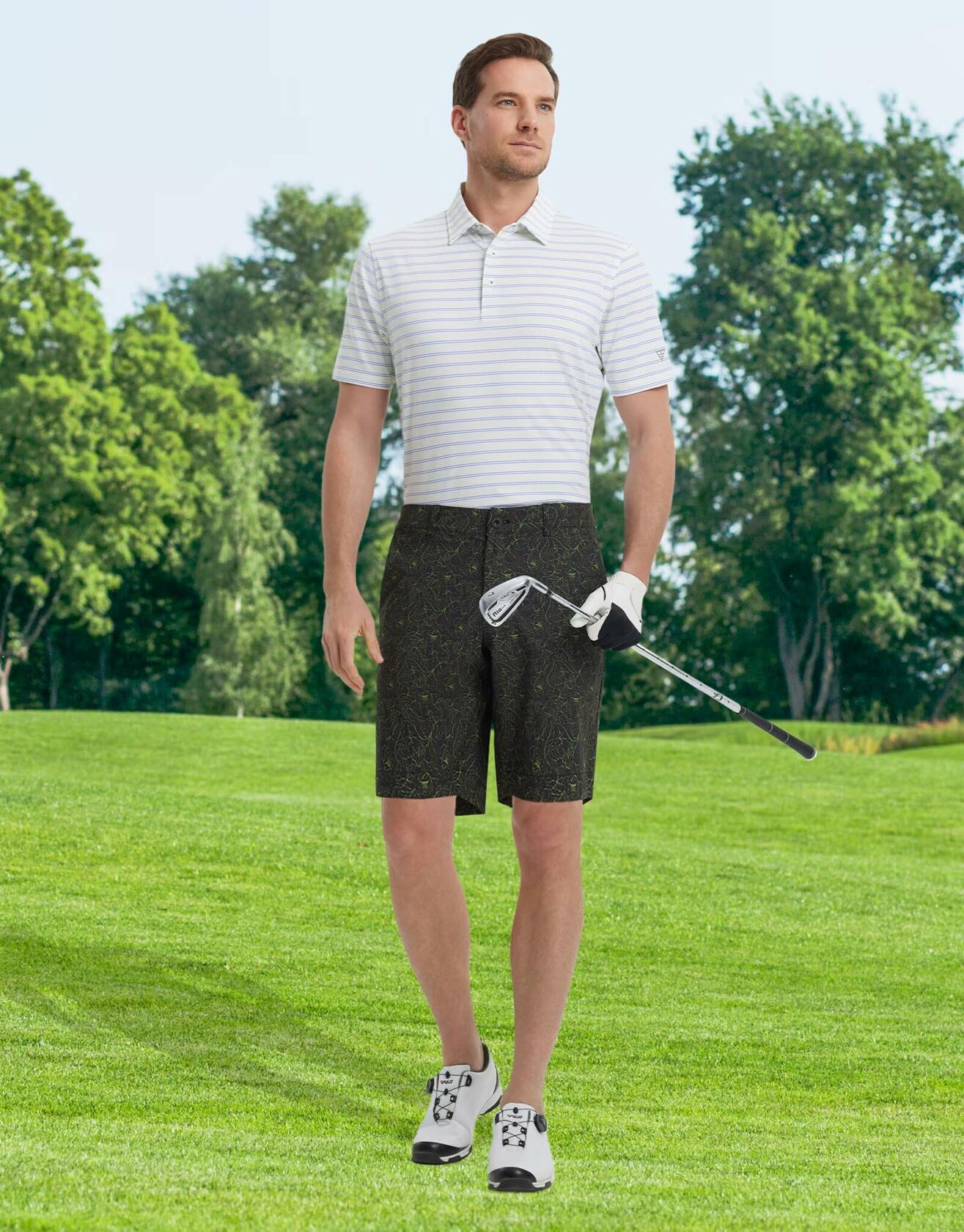 M MAELREG Mens Lightweight Water-Resistant Golf Shorts Black Grid Size 32