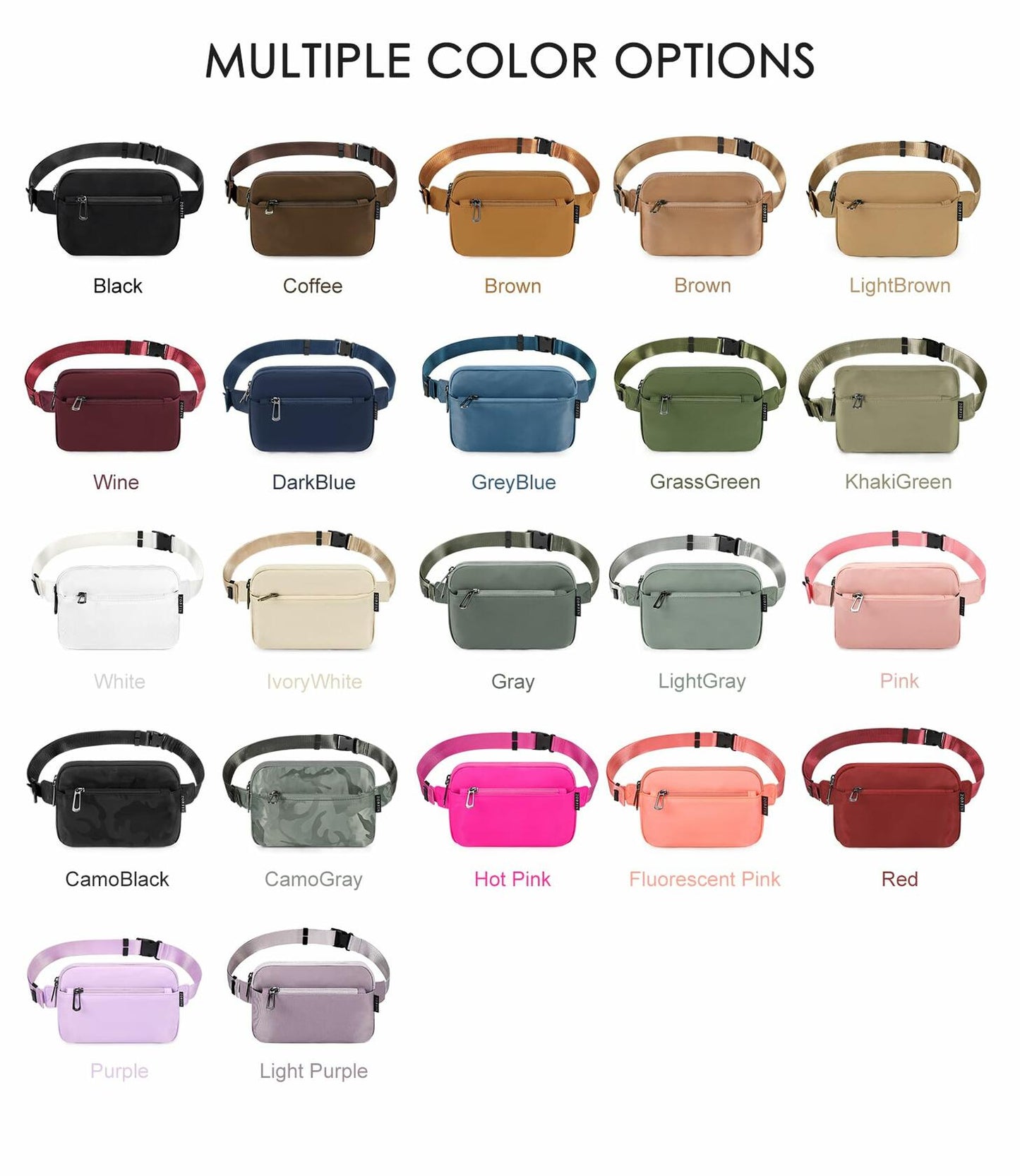 ZORFIN Fanny Pack Crossbody Belt Bag Adjustable Strap Camo Black One_Size