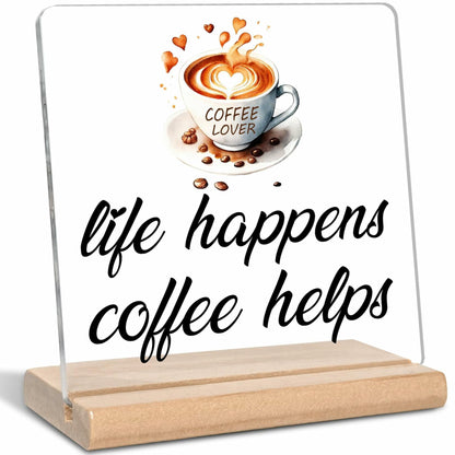 LUODWSST Funny Coffee Lovers Acrylic Decorative Sign White Kitchen Bar Decor