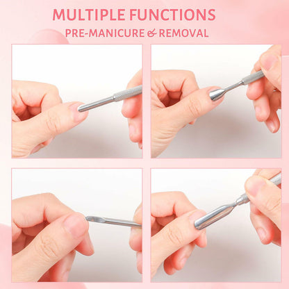 BOMOQING Cuticle Pusher 2PCS & 60 Nail Sand Polishing Tablets Silver Kit
