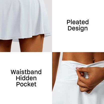 LXNMGO Women's High Waist Pleated Tennis Skirt with 4 Pockets White Size M