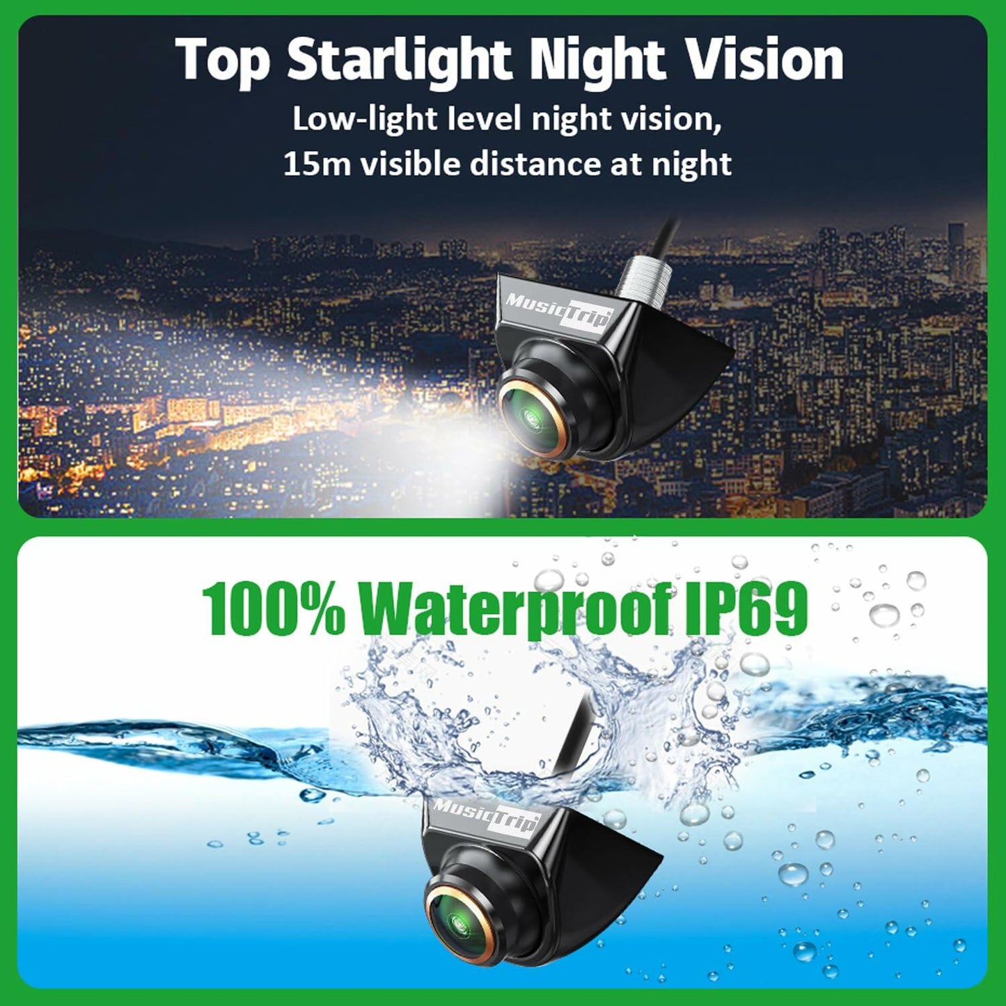 musictrip Universal AHD 1080P Car Backup Camera 180° Fisheye Night Vision
