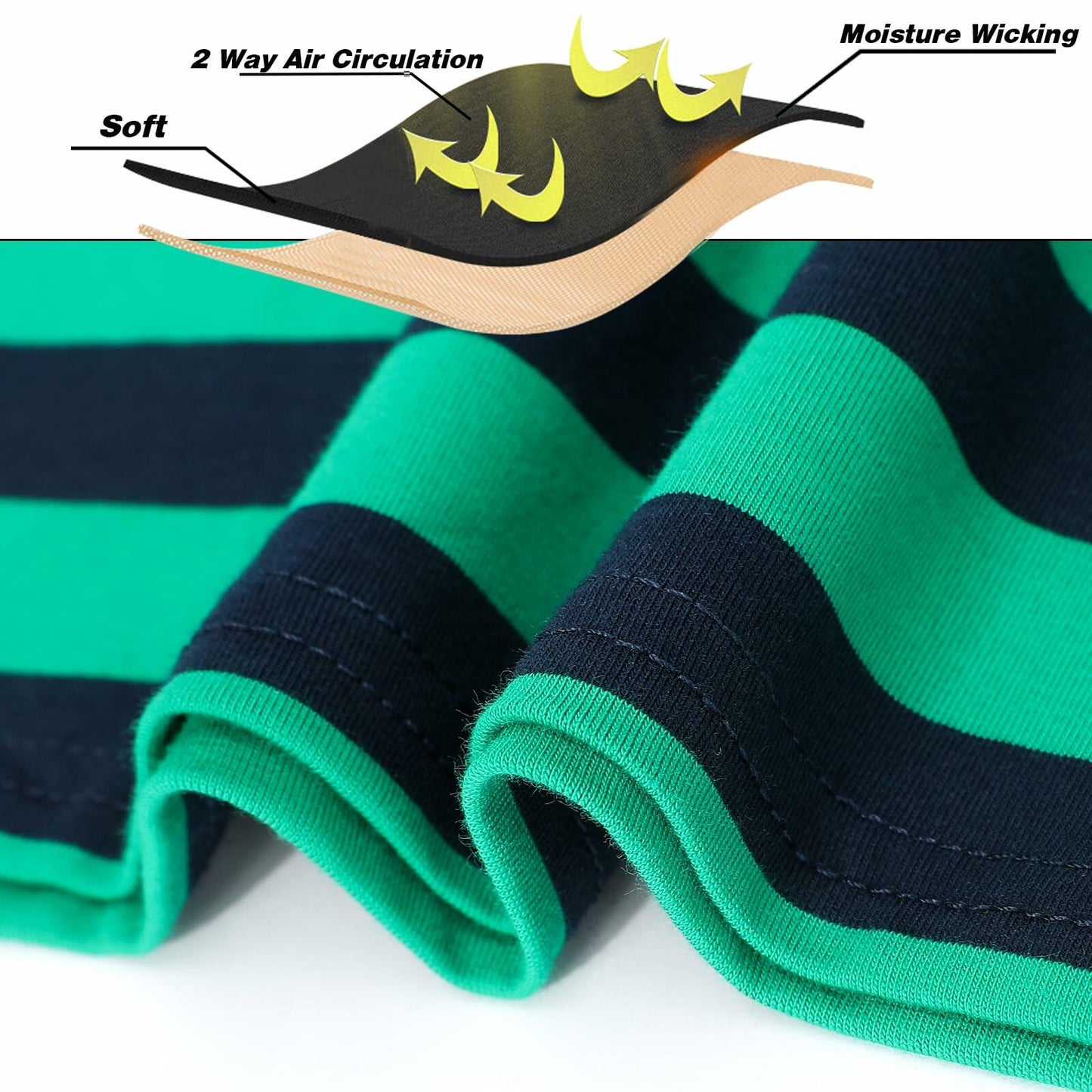 LEDING Stripes Men's Summer Cotton Short Sleeve Crew Neck T-Shirt Green&Blue S
