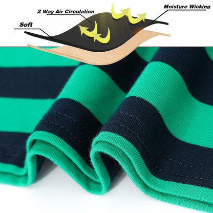 LEDING Stripes Men's Summer Cotton Short Sleeve Crew Neck T-Shirt Green&Blue S