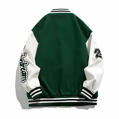 Crazyfire Mens Varsity Letterman Bomber Jacket Leather Sleeves Black Size S