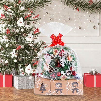 Kolewo4ever Christmas Snowflake Cellophane Bags 20pcs 16x24in Red Floral