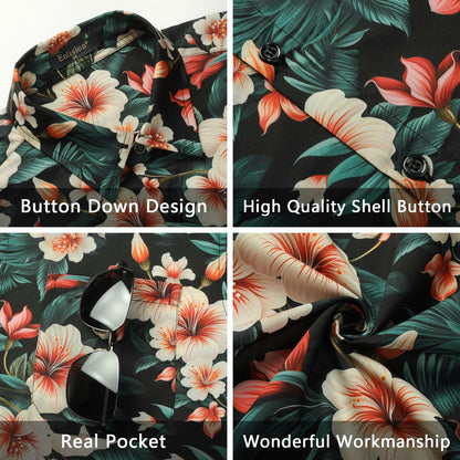 Enlision Men's Floral Hawaiian Shirt Short Sleeve Button-Down Black Size S