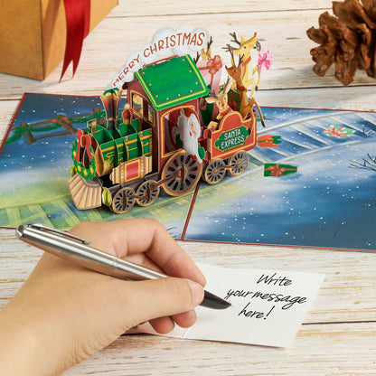 POPWOW Christmas Gingerbread Train 3D Pop Up Card 5x7 with Envelope