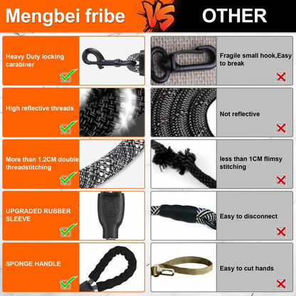 Mengbei Tribe Double Dog Leash Detachable 360° Swivel Reflective Grey Size L