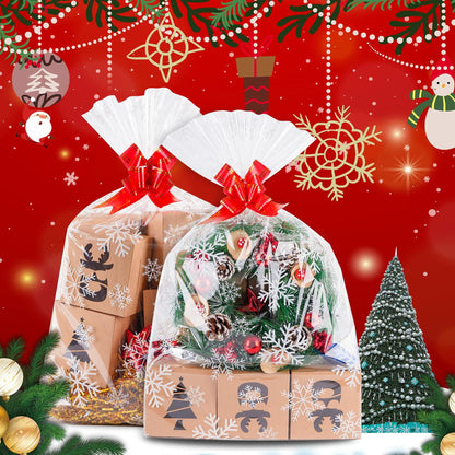 Kolewo4ever Christmas Snowflake Cellophane Bags 20pcs 16x24in Red Floral