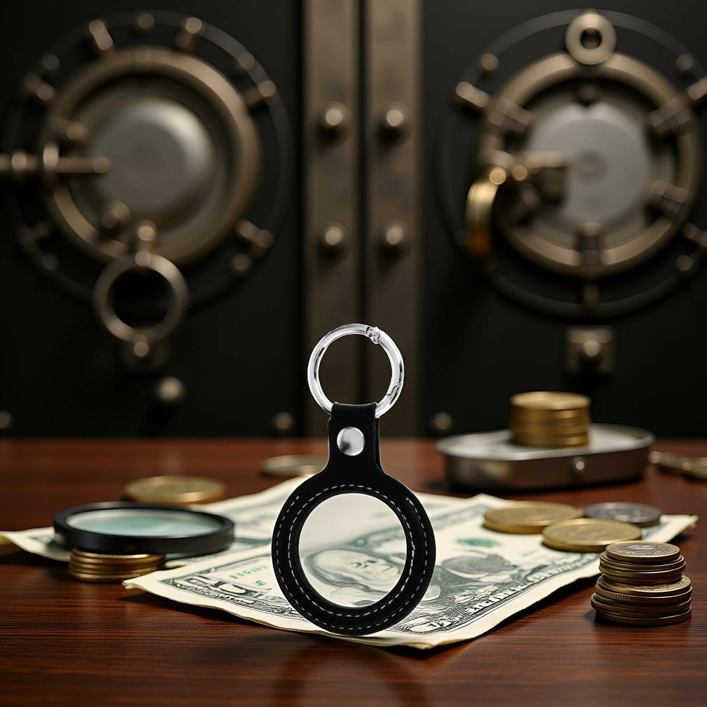 Sluswallow Black Leather Coin Holder Keychain Standard Size Black