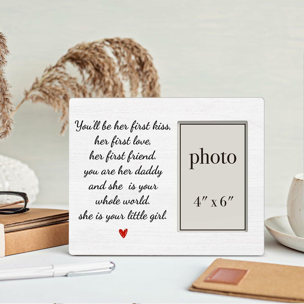QZJ New Dad Wood Picture Frame Girl Dad Gifts 4x6 Inch Multicolour