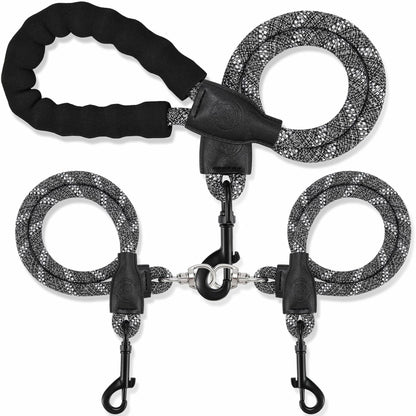 Mengbei Tribe Double Dog Leash Detachable 360° Swivel Reflective Grey Size L