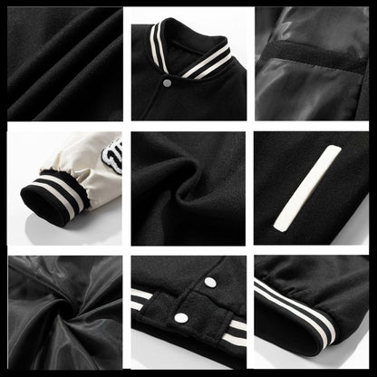 Crazyfire Mens Varsity Letterman Bomber Jacket Leather Sleeves Black Size S