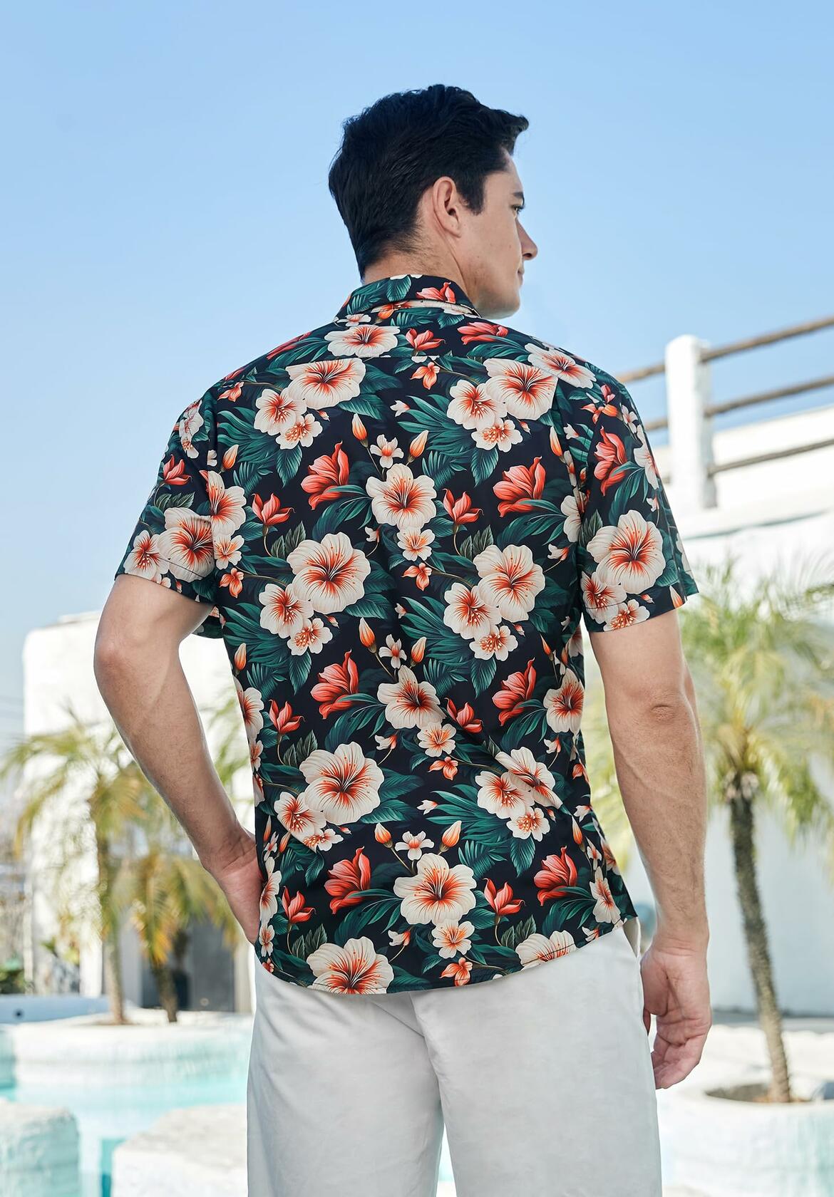 Enlision Men's Floral Hawaiian Shirt Short Sleeve Button-Down Black Size S