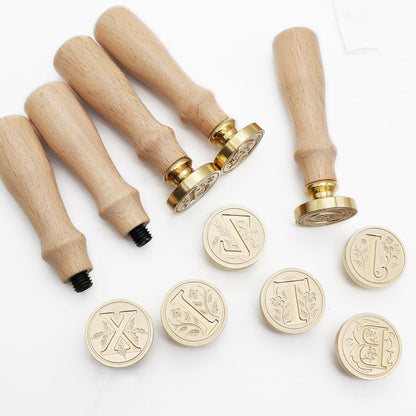 QINGNING Alphabet Brass Wax Seal Stamps with Wood Handles Color W