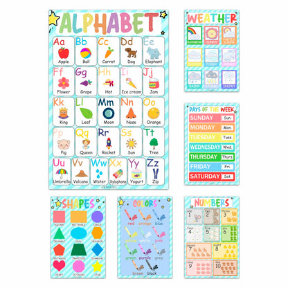 ARNOLILI Toddler Educational Canvas Posters 6 Pack ABC Numbers Shapes 12x18in