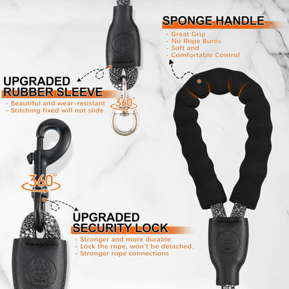 Mengbei Tribe Double Dog Leash Detachable 360° Swivel Reflective Grey Size L