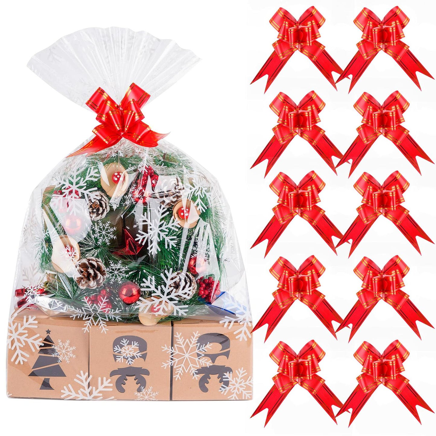 Kolewo4ever Christmas Snowflake Cellophane Bags 20pcs 16x24in Red Floral