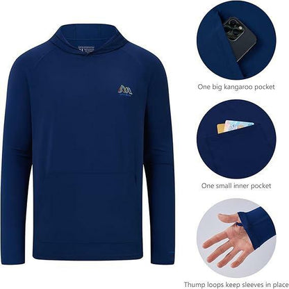 UVSAI Men's UPF 50+ Hoodie Shirt Long Sleeve Vented Tee Blue Size 2XL