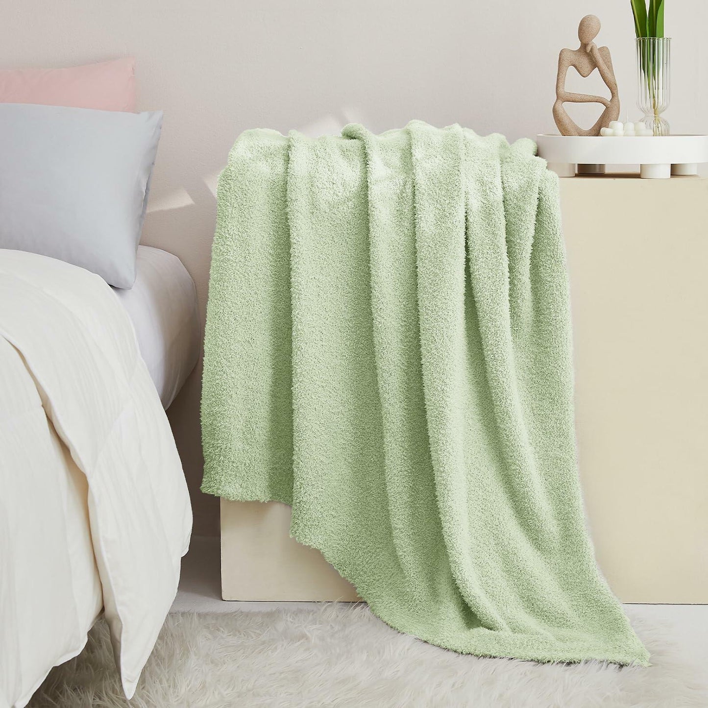 CYMULA Knit Throw Blanket Mint Green Lightweight Plush 50x60 inches