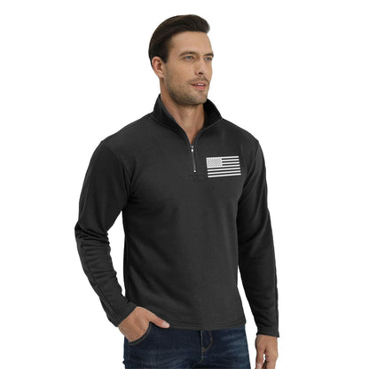 H HYFOL Men's USA Flag Graphic 1/4 Zip Pullover Sweatshirt Black Size S