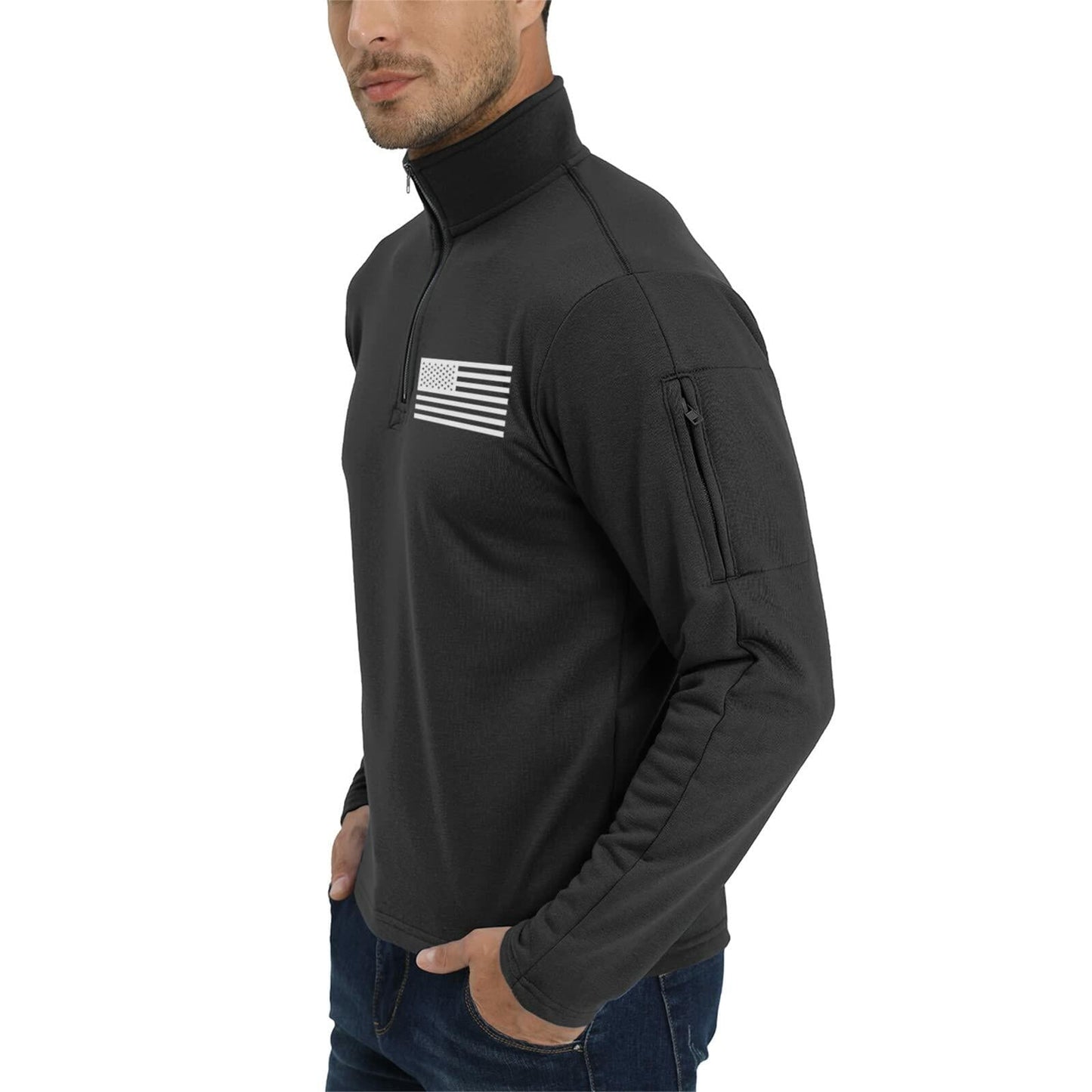 H HYFOL Men's USA Flag Graphic 1/4 Zip Pullover Sweatshirt Black Size S