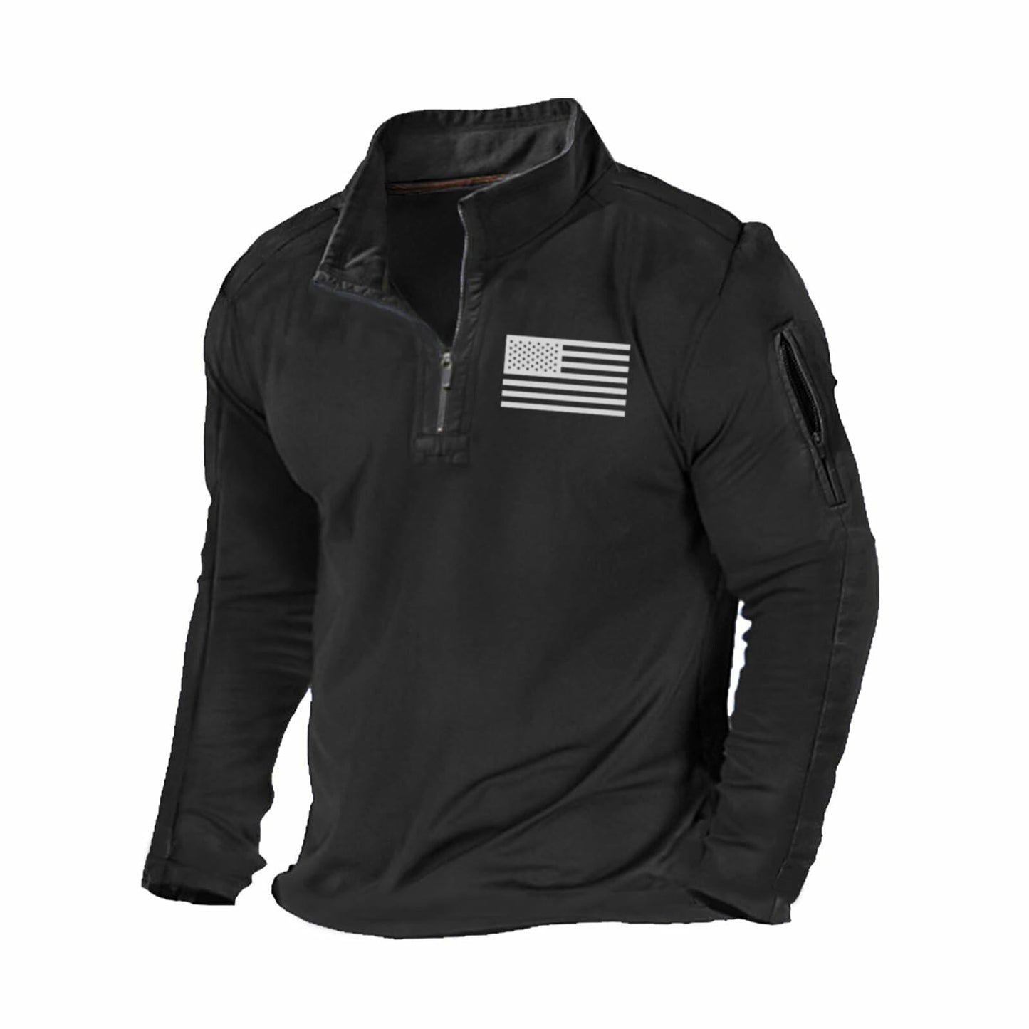 H HYFOL Men's USA Flag Graphic 1/4 Zip Pullover Sweatshirt Black Size S