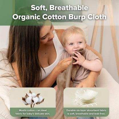 haakaa Muslin Burp Cloths 100% Organic Cotton Large 22.8x11.4 Wheat Mist Blue