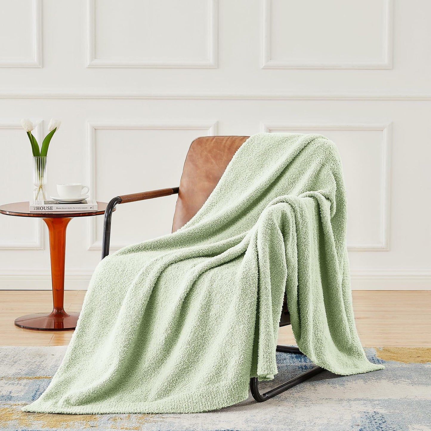 CYMULA Knit Throw Blanket Mint Green Lightweight Plush 50x60 inches