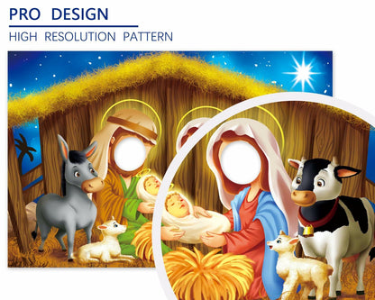 DoraDream Nativity Scene Face Hole Backdrop 5x3.3 ft Rustic Christmas