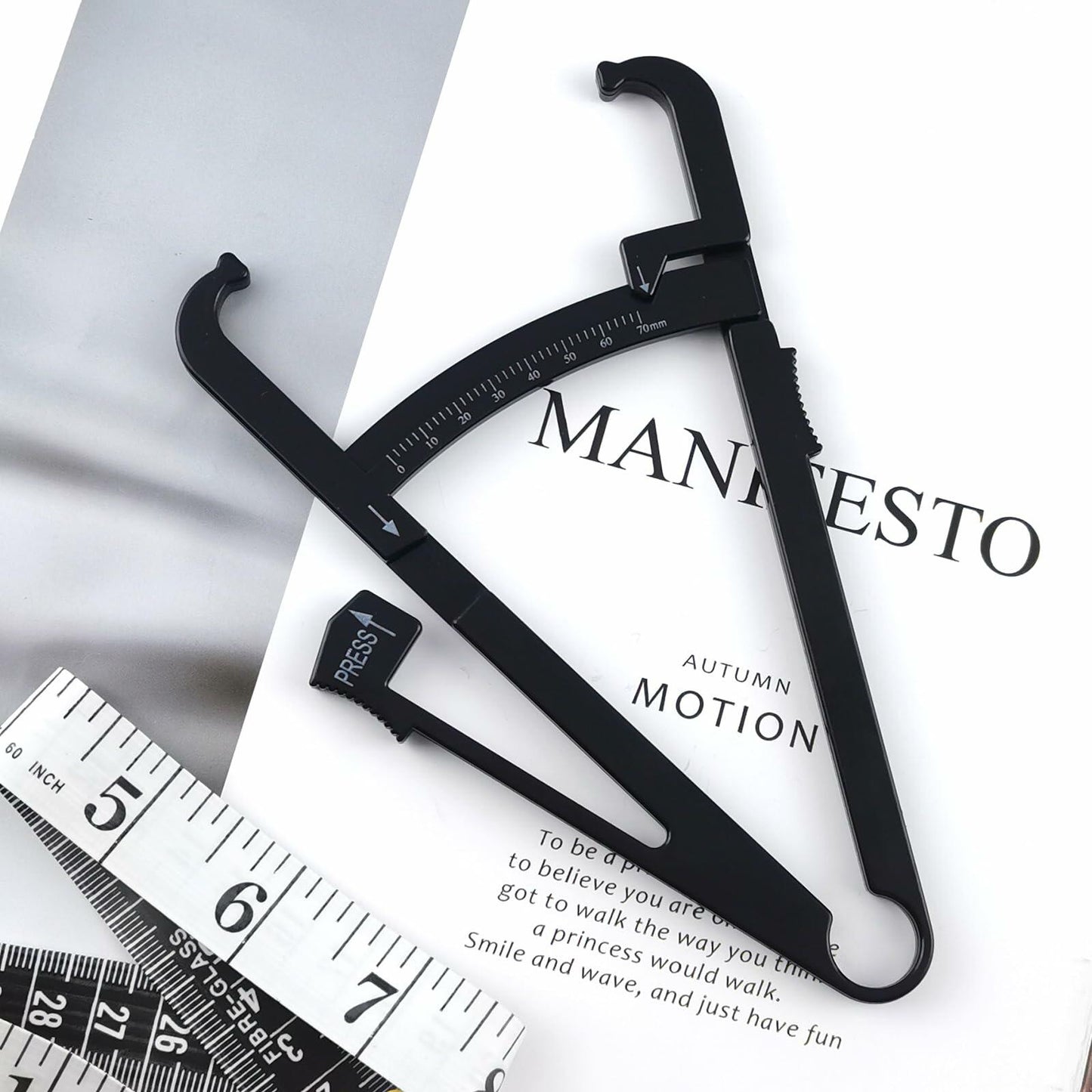 Quacc Body Fat Caliper with Slide Ruler & Body Fat Charts Black
