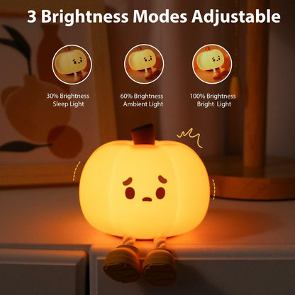 Wastou Pumpkin Silicone Night Light 3-Level Dimmable Rechargeable Orange