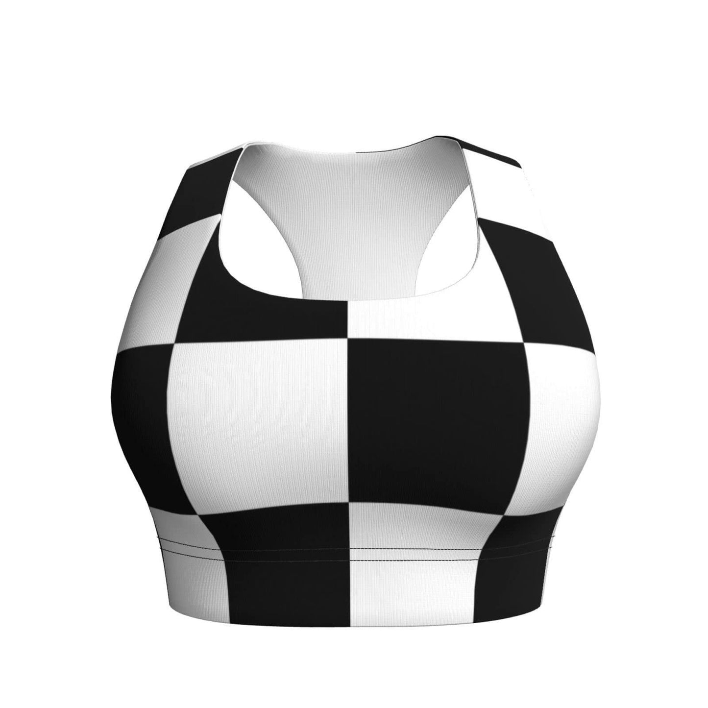 TIETIE Women's Checkered Flag Racerback Sports Yoga Bra Black White Size S