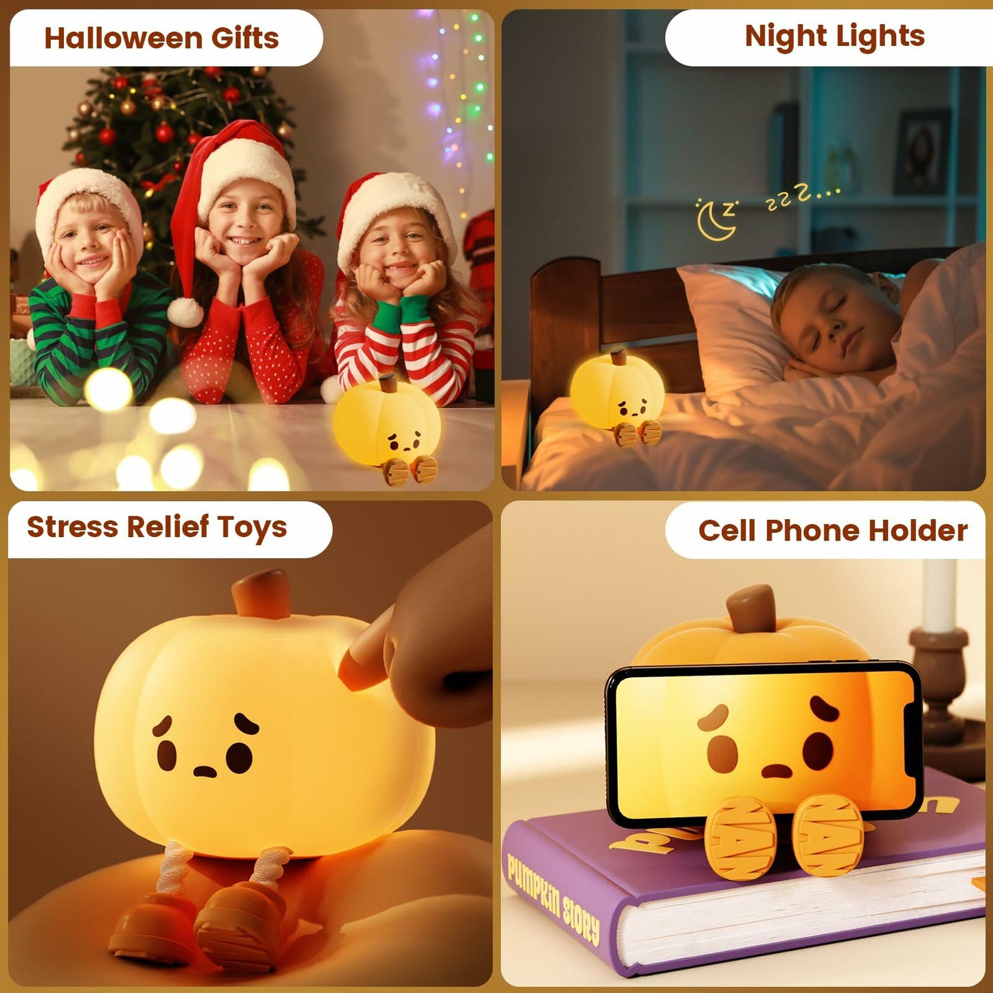 Wastou Pumpkin Silicone Night Light 3-Level Dimmable Rechargeable Orange