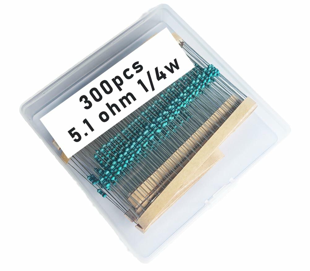 Jiefafa 5.1Ω 1/4W 1% Metal Film Resistor 0.01MF 300pcs Lead Material
