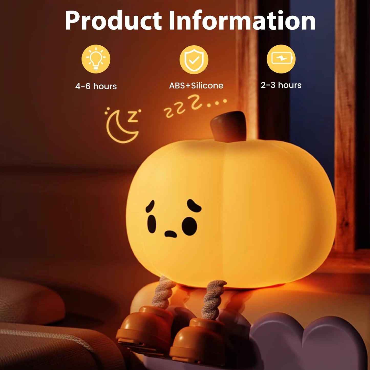 Wastou Pumpkin Silicone Night Light 3-Level Dimmable Rechargeable Orange