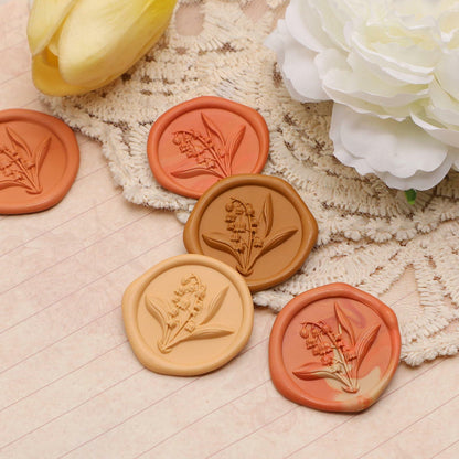 Tulip 3D Embossed Brass Wax Seal Round Wood Handle Vintage Flower Design