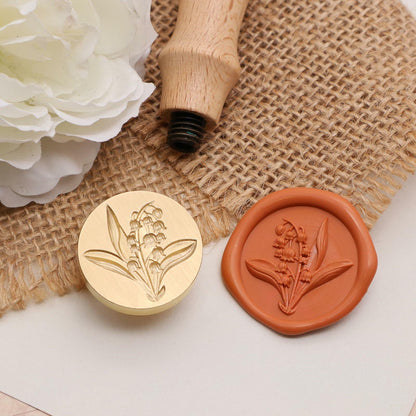 Tulip 3D Embossed Brass Wax Seal Round Wood Handle Vintage Flower Design