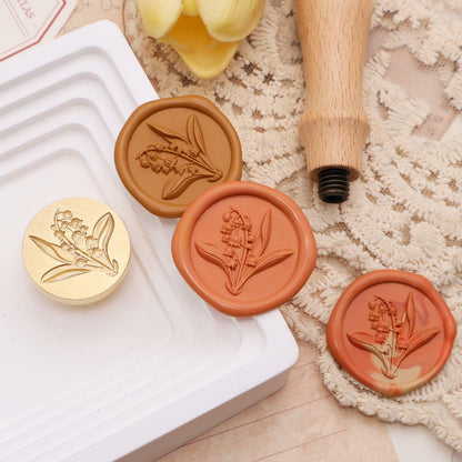 Tulip 3D Embossed Brass Wax Seal Round Wood Handle Vintage Flower Design